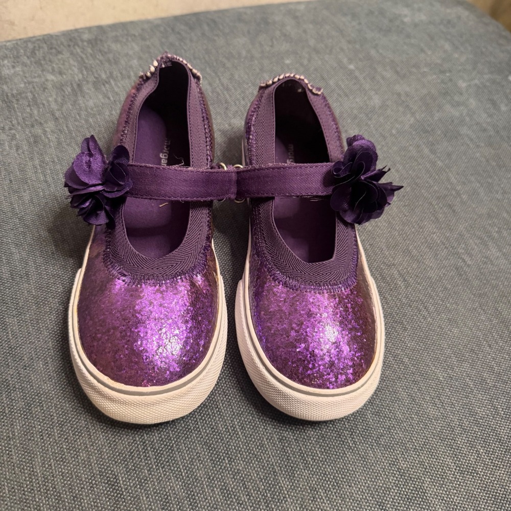 Morgan‎ & Milo Girls Purple Glitter Flower Mary Jane Sneakers Kids Shoes